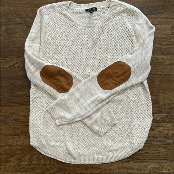 Cream Sweater with Brown Elbow Patches - Picture 1 of 2